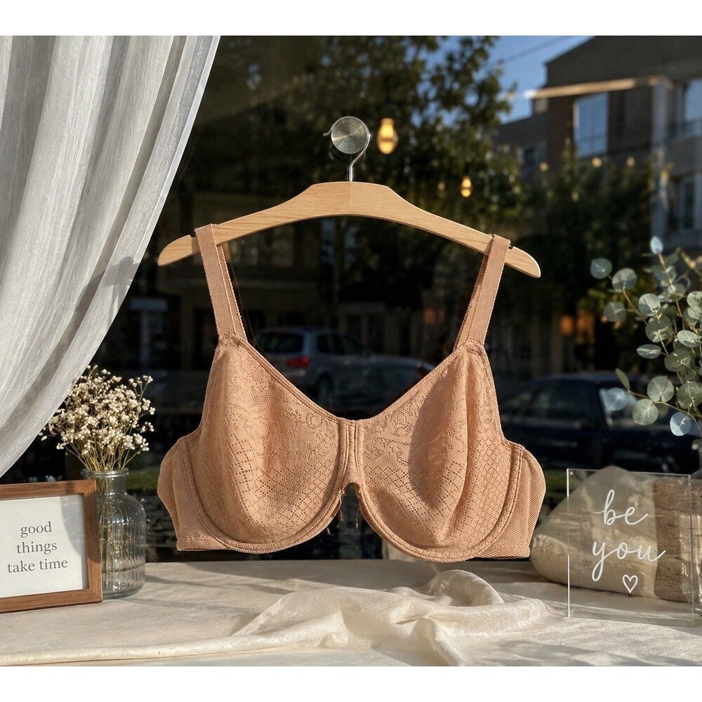 Wacoal Underwire Full Coverage Bra Nude Beige Lace Mesh Supportive 40D Comfort